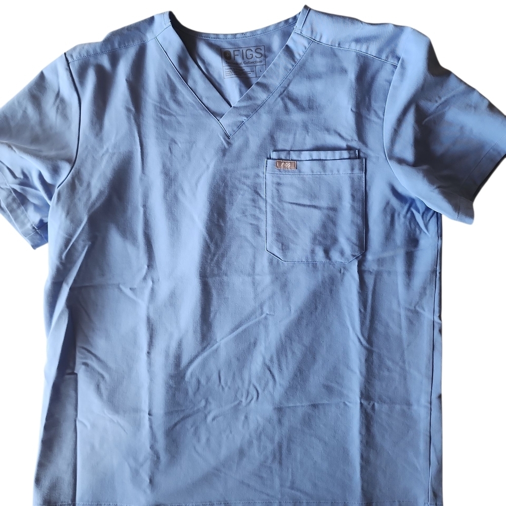 Figs Leon Men's Scrub Top  PO 1569 Sky Blue Large Medical Nurse Uniform